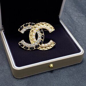 CHANEL Gold Crystal Brooch